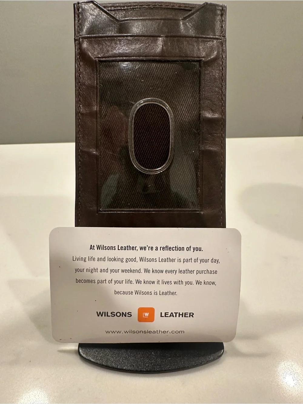 NWT Wilsons Leather Brown Leather ID Card Holder with Clear Window